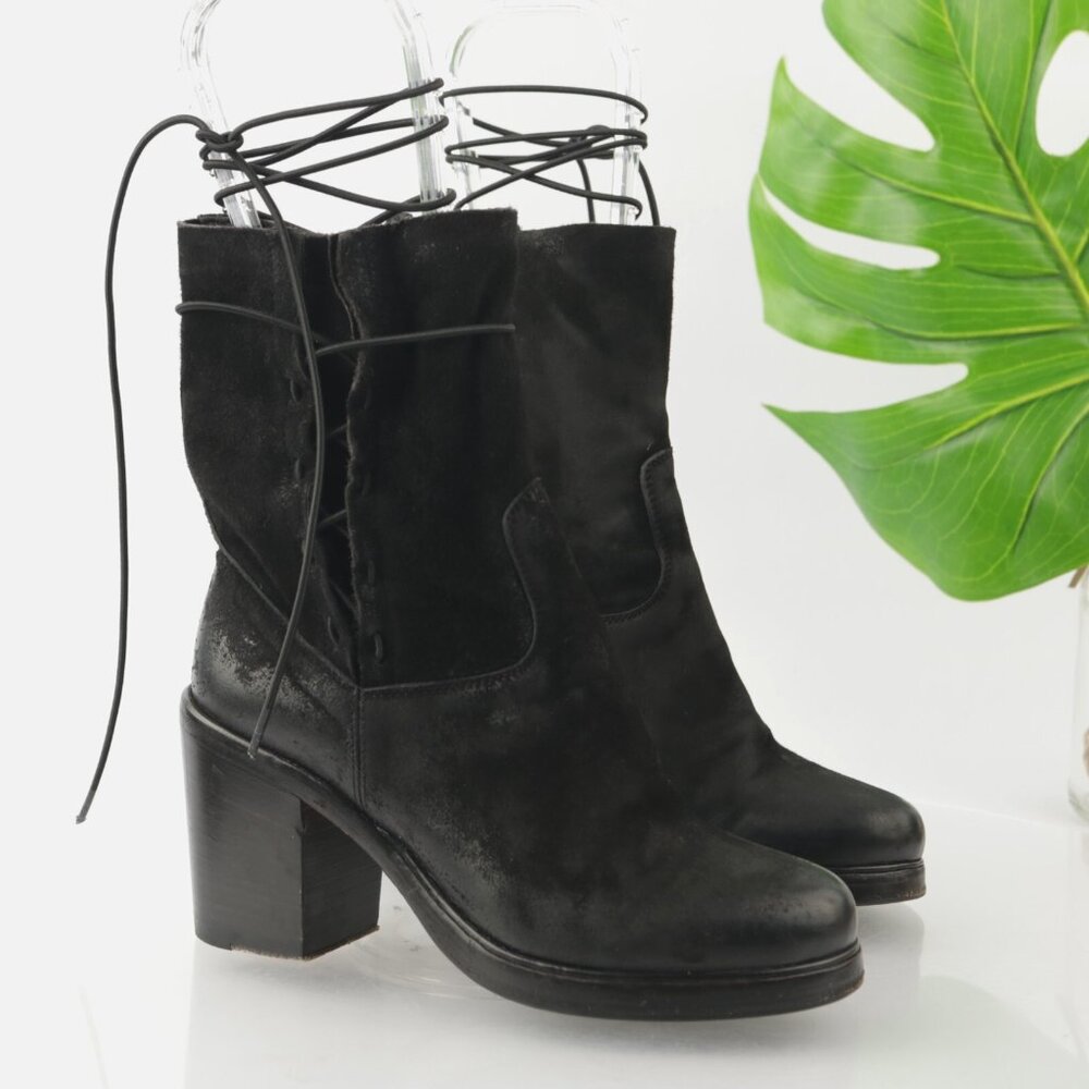 Alberto Fasciani Womens Lyla Boot Size 36 6 Black Leather Platform Heel Tie Up